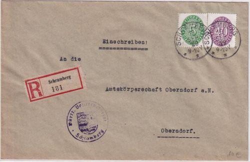 DR - 40+5 Pfg. Strohhut Dienst-Einschreibebrief Schramberg - Oberndorf 1929