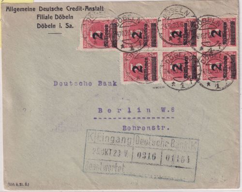 DR-Infla - 2 Mio./5.000 M. 7er-Block Brief Döbeln - Berlin 24.10.23
