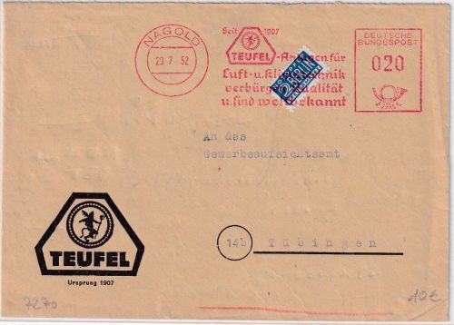 BRD - Nagols 1952 20 Pfg. AFS "Teufel" + NO Brief n. Tübingen