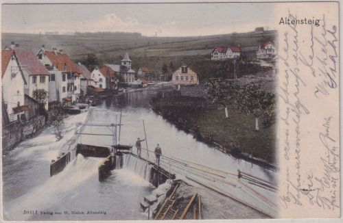 Württemberg - Altensteig Ortsansicht Wehranlage farb. AK gelaufen 1908