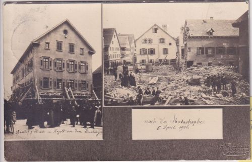 Württemberg - Nagold Gasthof Hirsch Einsturz-Katastrophe priv. sw-AK 1906