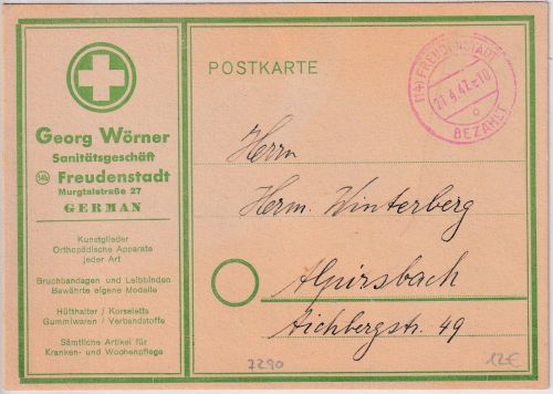 All.Bes. - (14) Freudenstadt bezahlt roter Tagesstpl. illustr. Firmenkarte