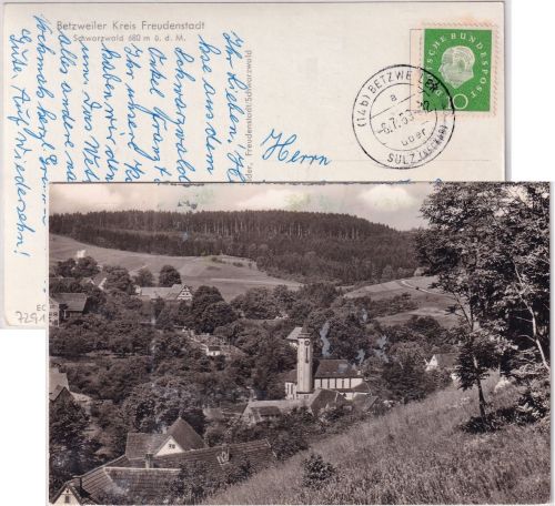 BRD - (14b) Betzweiler ü. Sulz Poststelle I Ortsansichtskarte n. Düsseldorf