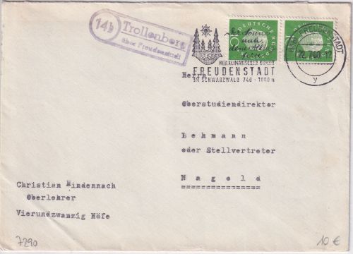 BRD - (14b) Trollenberg ü. Freudenstadt Landpost-Ra2 Brief n. Nagold 1960