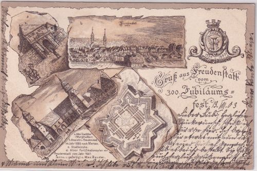 Württemberg - Freudenstadt 300j. Jubiläum sw-Mehrbild-AK gelaufen 1903