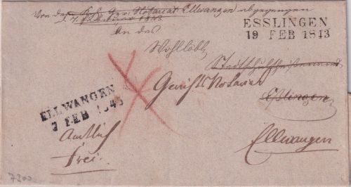 Württemberg - Ellwangen 7. FEB 1843/Esslingen 19. FEB 1843 "Wendebrief"