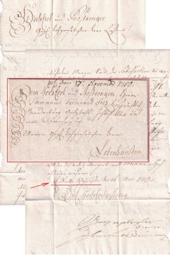 Württemberg - Erkenbrechtshausen 1750 Schnörkelbrief n. Lobenhausen - m. Inhalt