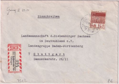 BRD - Kirchheim u.T.-Ötlingen 1967 Einschreibebrief n. Stuttgart