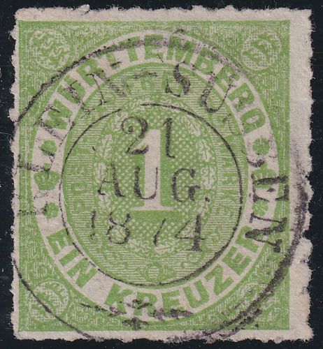 Württemberg - Klein-Süssen 21. AUG 1874 fast zentr. 1 Kr. Ziffer/Oval dst.