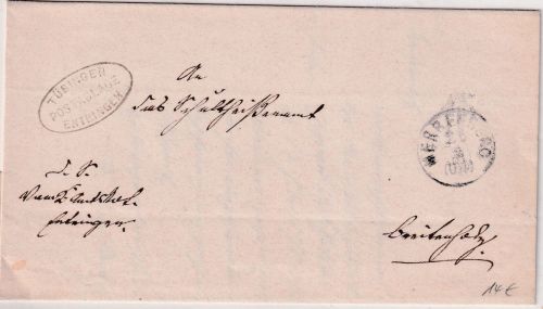 Württemberg - Tübingen Postablage Entringen Dienstbrief n. Breitenholz 1872