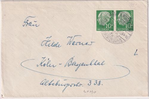 BRD - 10 Pfg. Heuss I lumogen waagr. Paar ex MH Brief Marktschellenberg 1961