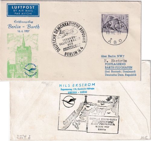 Finnland - Lufthansa-Ost 1st-flight/zuleitungspost Berlin Barth 13./16.6.57