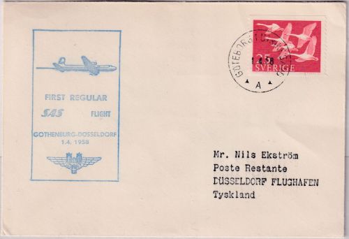 Schweden - SAS 1st-flight Göteborg - Düsseldorf 1.4.58