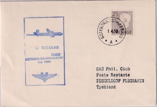 Schweden - SAS 1st-flight Göteborg - Düsseldorf 1.4.58