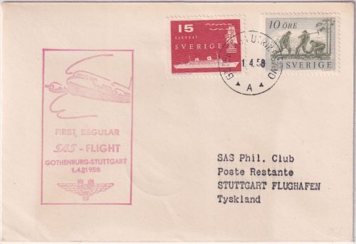 Schweden - SAS 1st-flight Göteborg - Stuttgart 1.4.58