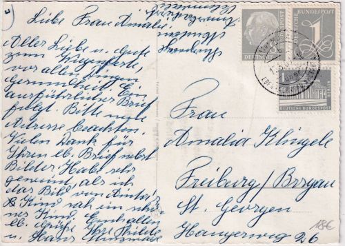 BRD - 8 Pfg. Heuss I u.a. Karte Poststelle I Mudau ü. Eberbach - Freiburg 1961