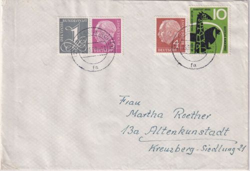 BRD - 1+5 Pfg. Heuss I/Ziffer Zusammendruck u.a. Brief Gelsenkirchen 1958