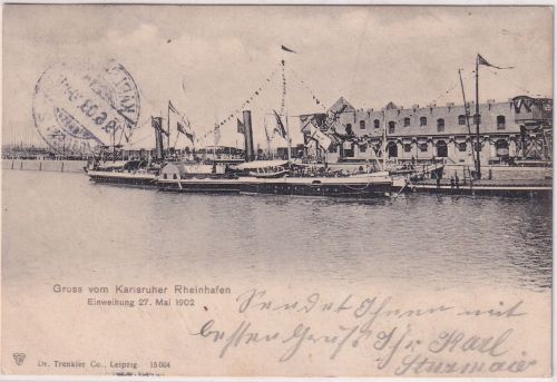 Baden - Karlsruhe Einweihung Rheinhafen 27. Mai 1902 sw-AK gelaufen 1903