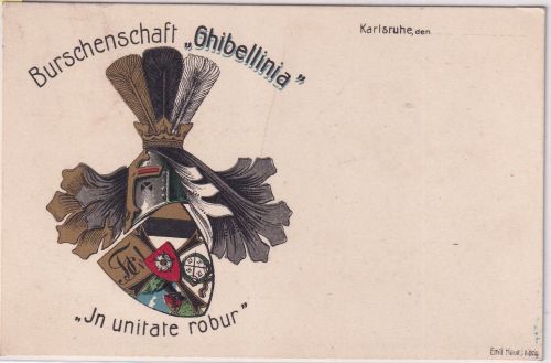 Baden - Karlsruhe Ghibellinia "In unitate robur" farb. Studentenkarte ca. 1910