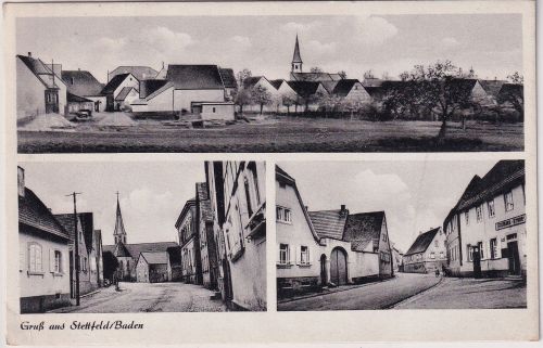 Baden - Stettfeld Gasthaus Krone Ostansicht etc. sw-Mehrbild-AK gelaufen 1949