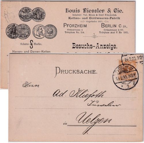 DR - 3 Pfg. K/A Drucksachenkarte/Reiseavis Pforzheim - Uelzen 1899