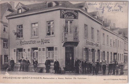 Baden - Pforzheim Brötzingen Restauration zum Kranz sw-AK gelaufen 1934