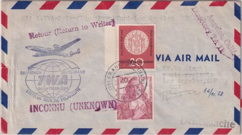 BRD - TWA 1st-flight Polarroute Frankfurt - Los Angeles 27.10.58