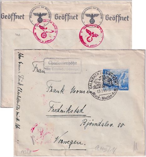 DR - 25 Pfg. Leipziger Messe Zensurbrief n. NORWEGEN Charlottenhöhe ü. Calmbach