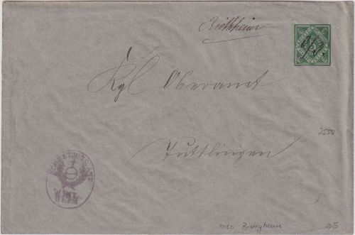 Württemberg - Rietheim 3/3 hds. Entwertung 5 Pfg. Ganzsache/Drucksache 1899