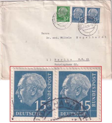 BRD - 15 Pfg. Heuss I waagr. Paar u.a. Brief Bad Harzburg - Berlin 1958