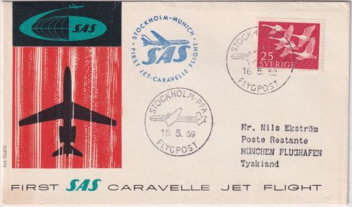 Schweden - SAS 1st-flight Jet Caravelle Stockholm - München 16.5.59