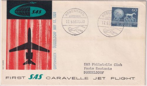 Dänemark - SAS 1st-flight Jet Caravelle Kopenhagen - Düsseldorf 17.5.59