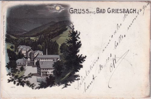 Baden - Bad Griesbach "Gruss aus..." Mondscheinlitho gelaufen 1898