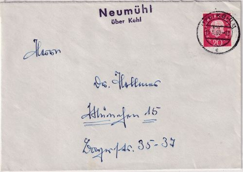 BRD - Neumühl ü. Kehl Landpost-L2 Brief n. München 1960
