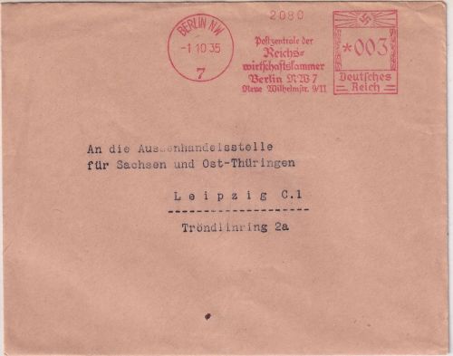 DR - Berlin 1935 3 Pfg. AFS Reichswirtschaftskammer Drucksache n. Leipzig