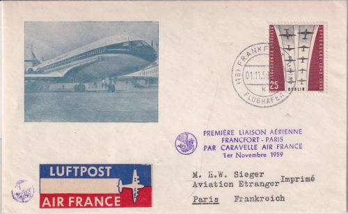 BRD - Air France 1st-flight Caravelle Frankfurt a/M. Paris 1.11.59