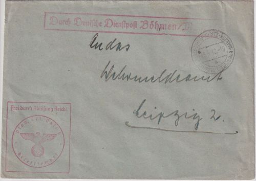 B&M - Pardubitz Dt. Dienstpost Frei d. Ablösung Pion.Ers.Btl. 5 Brief 1940
