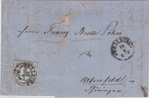 Thurn&Taxis - 6 Kr. dst. Briefe Fingerhut-K1 Weilburg 19/9 n. Altenfeld 1866