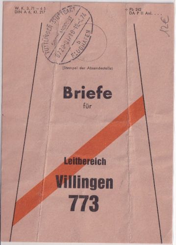BRD - Tuttlingen Stuttgart Flughafen Überlandpost Vorbundzettel 1974