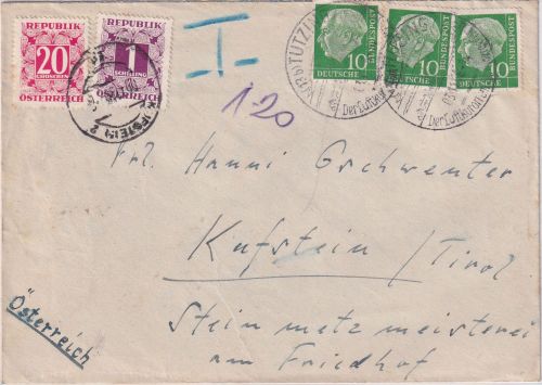 BRD - 3x10 Pfg Heuss I Brief n. ÖSTERREICH Tutzing - Kufstein 1956 - Nachporto