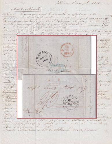CUBA/England - Havanna 1845 Portobrief (Steamer Clyde) n. London - mit Inhalt