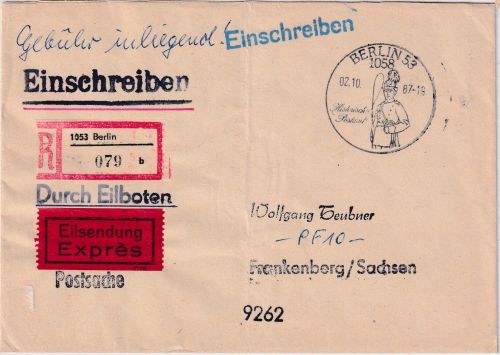 DDR - Berlin 1987 SST Historisches Postamt Eilboten-Einschreibe-Postsache