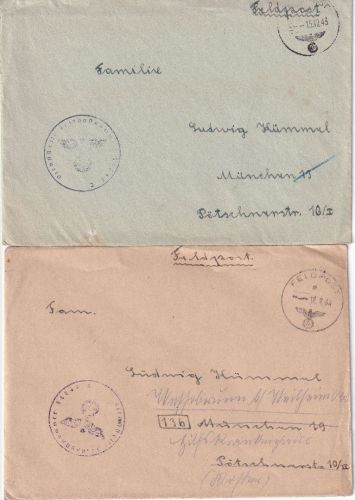 DR - Fp.Nr. 56844 Gren.Rgt. 516 Molde/NORWEGEN 12/43 + 9/44 2 Feldpostbriefe