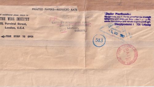 England - Chesham & Amersham Bucks Paid K1 Streifband-Vds. n. Leipzig 1967