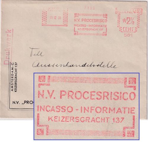 Niederlande - Amsterdam 1935 2 1/2 C. AFS "NV Procesrisico" Drucksache