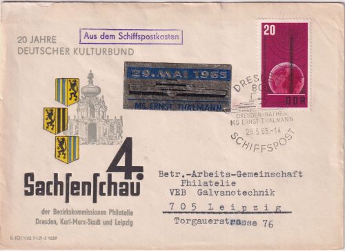 DDR - Dresden Schiffspost MS Thälmann Schuckkuvert 4. Sachsenschau Vignette 1965