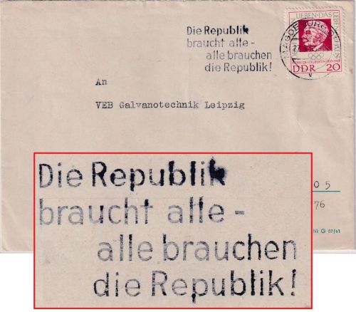 DDR - Magdeburg 1963 "Die Republik braucht alle..." Maschinenwerbestpl. Brief