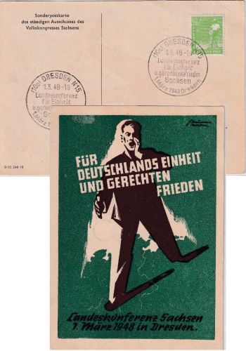 SBZ - Dresden 1948 Landeskonferenz Sachsen Sonderkarte m. SST