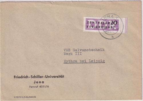 DDR - 20 Pfg. ZKD/Verwaltungspost A Brief Jena (Universität) - Eythra 13.3.57