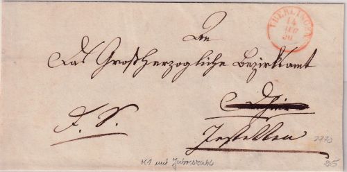 Baden - Überlingen 14. AUG 50 roter K1 m. Jahreszahl (!) Dienstbrief n Jestetten